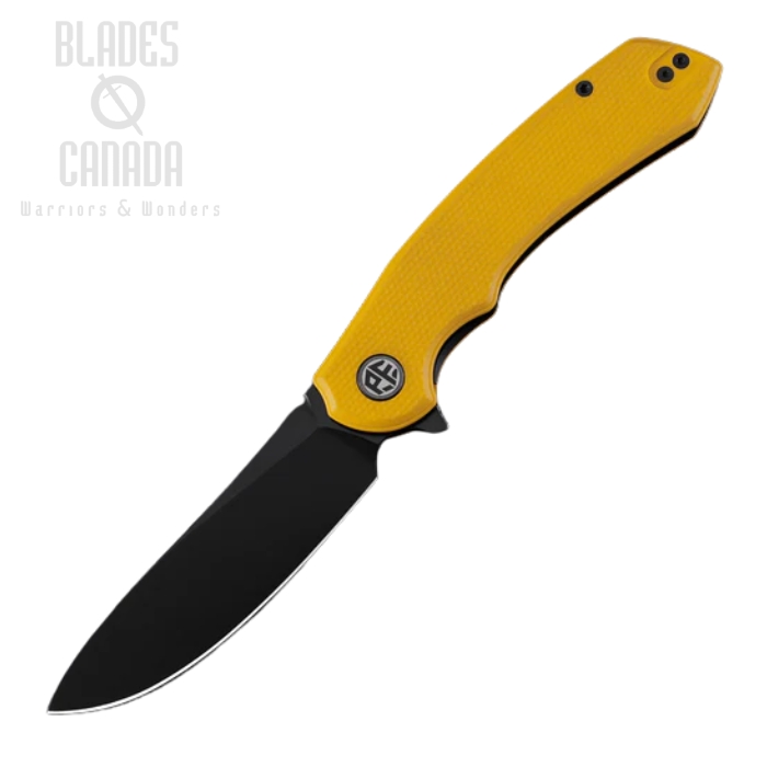 Petrified Fish WaterSpout Flipper Folding Knife, 14C28N Black, G10 Yellow, PFP12YD